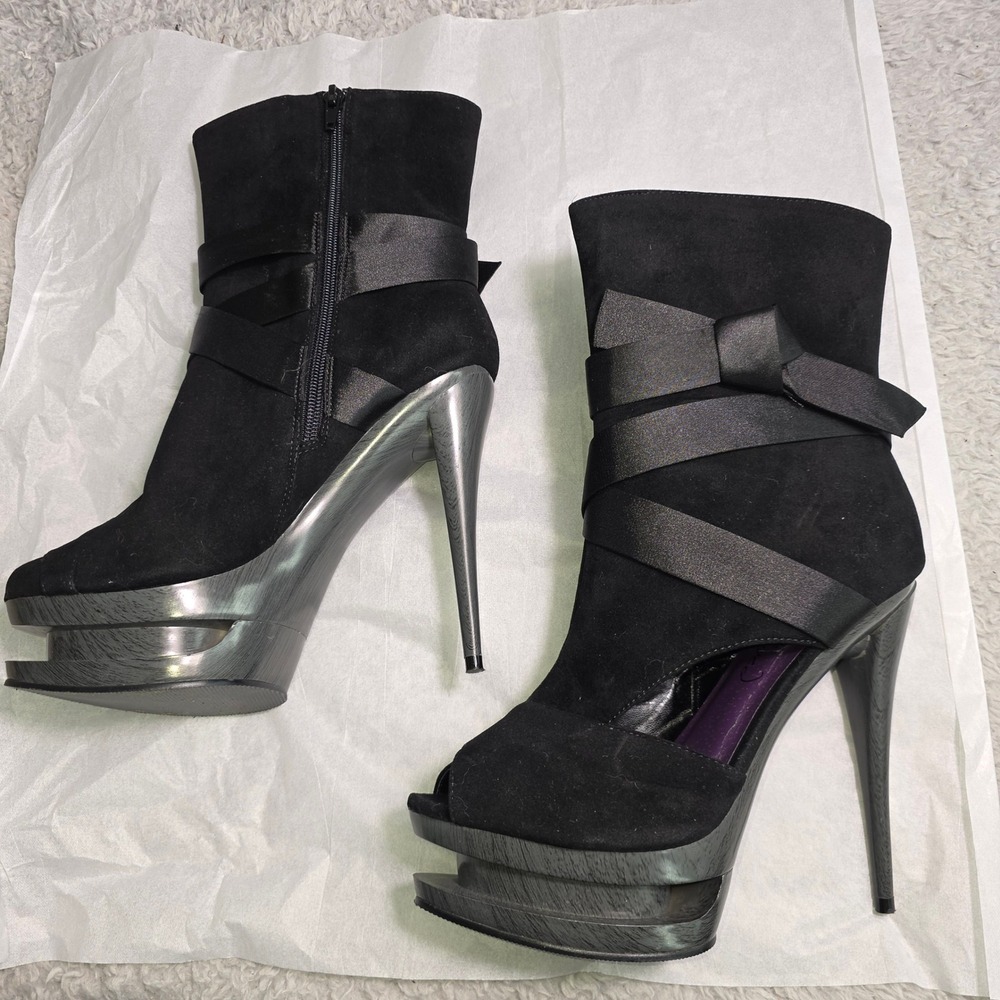 Privileged Ankle Boots Black Ribbon Bow Peep Toe Platform Stiletto Womens 10 Exc